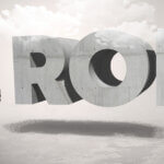 Illustration of construction business man from behind staring at a large floating text that reads ROI.